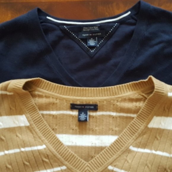 TOMMY HILFIGER Sweaters Academia lot 4 Cotton Preppy Argyle Stripe Fall V-Neck - Picture 4 of 5